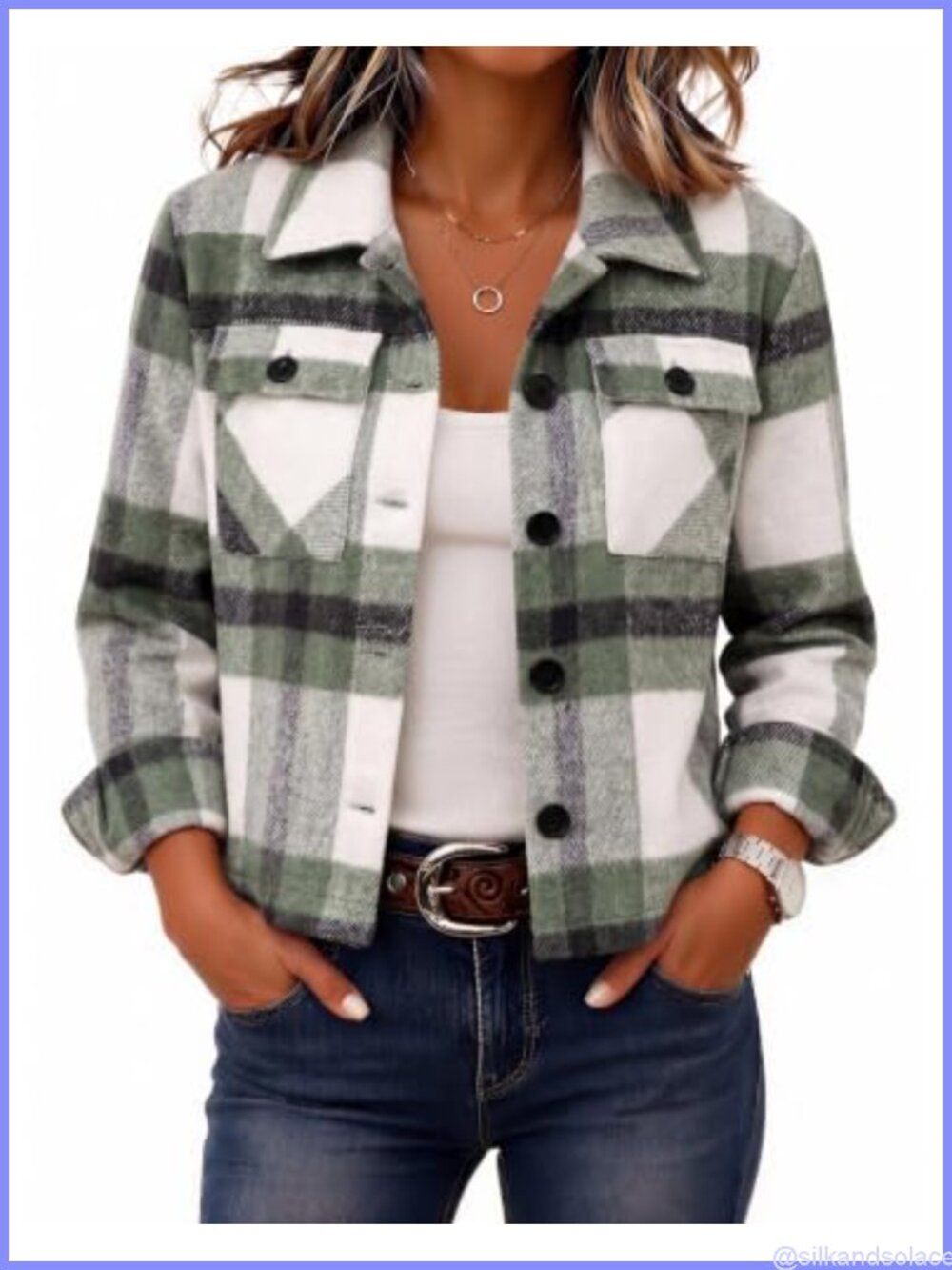 Cropped Flannel Shacket Jacket Plaid Casual Coat
